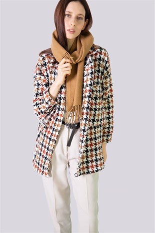 Kahve rengi turuncu kazayağı desenli ceket mont ve diğer Dış Giyim modellerimiz için online alışveriş mağazamızı ziyaret edin. 