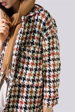 Kahve rengi turuncu kazayağı desenli ceket mont ve diğer Dış Giyim modellerimiz için online alışveriş mağazamızı ziyaret edin. 