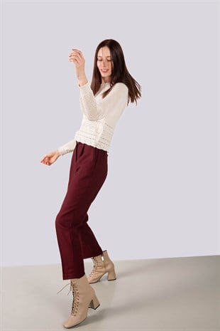 Yüksek bel kendinden kemerli havuç kumaş pantolon - Bordo ve diğer Pantolon modellerimiz için online alışveriş mağazamızı ziyaret edin. 